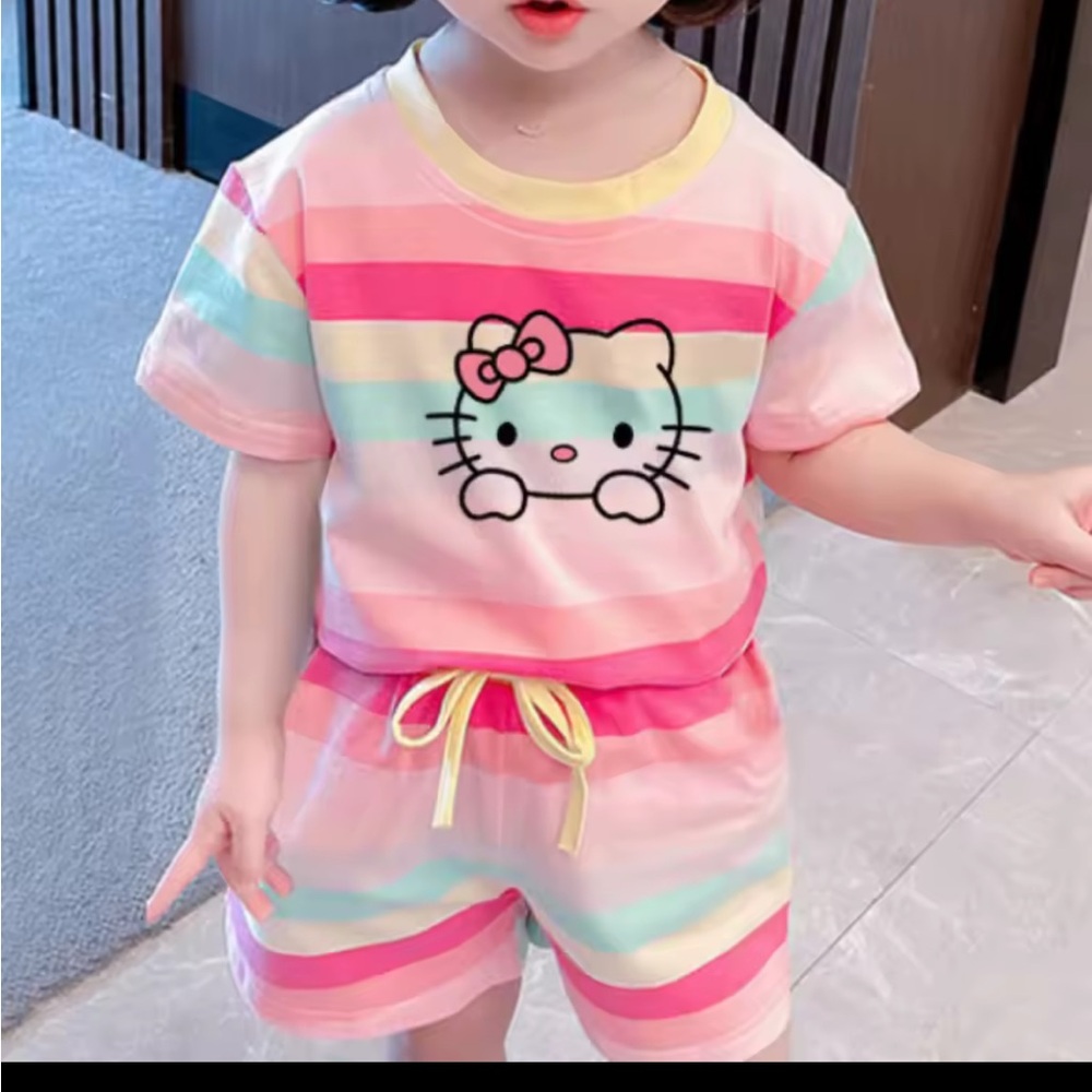 Hello Kitty Rainbow Striped Kids Pajama Set